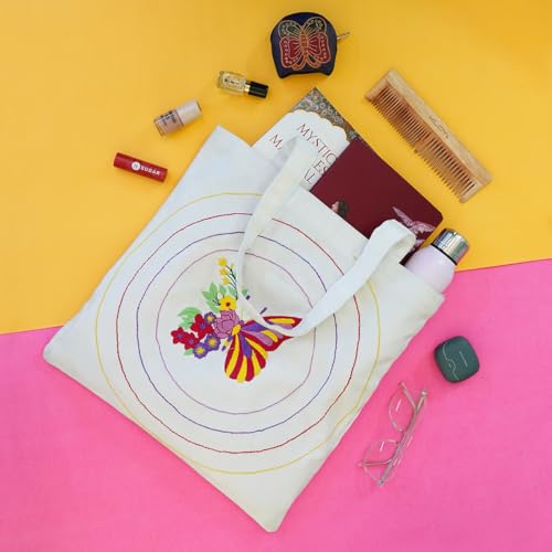 Image of picknMAKE DIY Aesthetic & Stylish Embroidery Tote Bags for Women Office use with Zip - Stylish Cotton Canvas Tote Handbags for College, Office, and Everyday Use