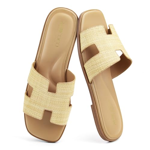 Image of AprCoco Women's Flat Sandals Dressy Classic H-Band Flats Sandals Summer Beach Vacations Slide Sandals