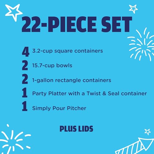 Image of Rubbermaid TakeAlongs Special-Edition Americana 22-Piece Set of Food Storage Containers with Lids, Including Party Platter and Pitcher, QuikClik Seal, BPA-Free