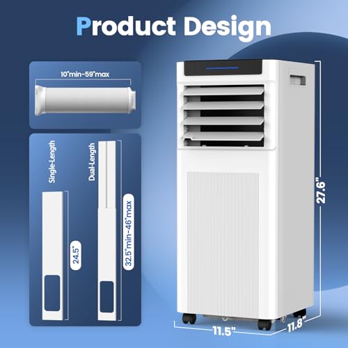 Portable Air Conditioners, 10000 BTU Portable AC up to 450 Sq.Ft, 3 in 1 AC Unit with Cool, Dehumidifier & Fan Modes, Remote Control & 24H Timer, AC Unit for Bedrooms, Living Rooms & Apartments