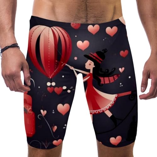 Valentine's Day Swimsuit for Men & Boys,Competition Lap Swim Suit, Square Leg Endurance Training Multicoloured