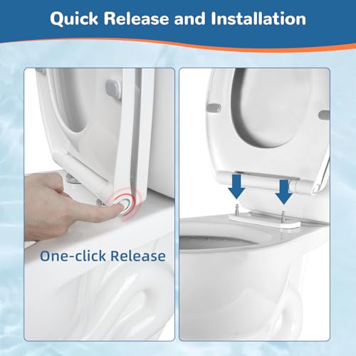 Image of Universal Toilet Seat Elongated Soft-Close Cover, Oval Toilet Seat, White