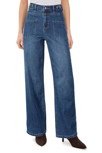Arach&Cloz Women's Denim Adjustable Waist Buttons High Waisted Wide Leg Jeans 2025