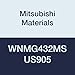 Mitsubishi Materials WNMG432MS US905 Coated Carbide WN Type Negative Turning Insert with Hole, MS Breaker, Trigon, Grade US905, 0.5" IC, 0.187" Thick, 0.031" Corner Radius (Pack of 10)