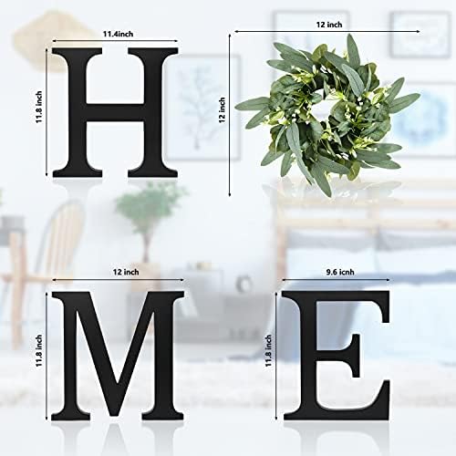 YoleShy Hanging Wooden Home Sign Wall Decor, Wood Home Letters for Wall with Wreath Artificial Eucalyptus, Farmhouse Wall Decor for Living Room Kitchen Entryway Decor, Housewarming Gift (Black)