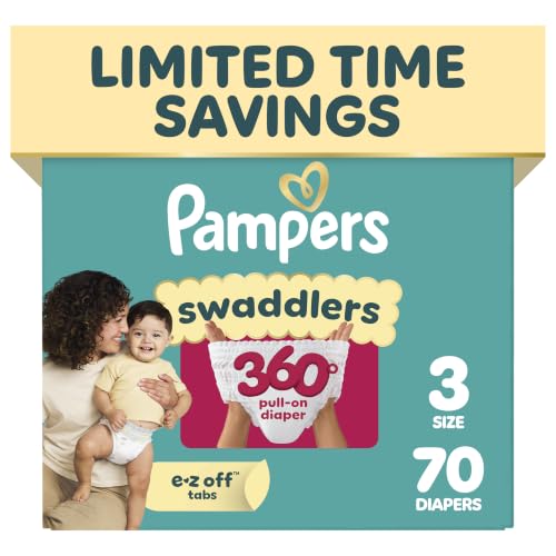 Image of Pampers Diapers - Swaddlers 360 - Size 3, 70 Count, up to 100% Leakproof Comfy Dry Fit, Designed for Easy Changes, Pull On Baby Diaper (Packaging May Vary)