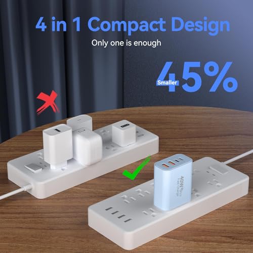 Image of USB C Wall Fast Charger Block, 40W 4-Port Type C Chargers Fast Charging Blocks PD Power Charger Adapter+QC 3.0 USB Multiport Charger Brick for Phone 17 /16 /15 /14 /13 /12 Pro Max, i-Pad, Galaxy S25-2Pack