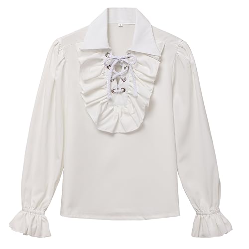 GRACEART Boy's Medieval Pirate Shirt Renaissance Costume Colonial Cosplay Ruffle Shirt Lapel Collar Lace Up Tops Kids Blouse Beige