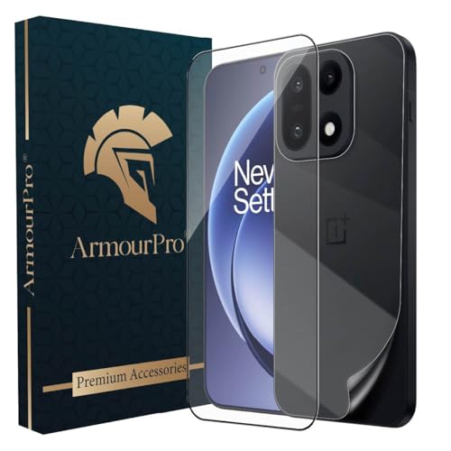 Image of ArmourPro Tempered Glass for OnePlus 15 with Back Clear Membrane Guard, Edge to Edge Screen Protector, Anti-Bubble, Anti-Fingerprint, Oil Resistant, Installation Kit | Black