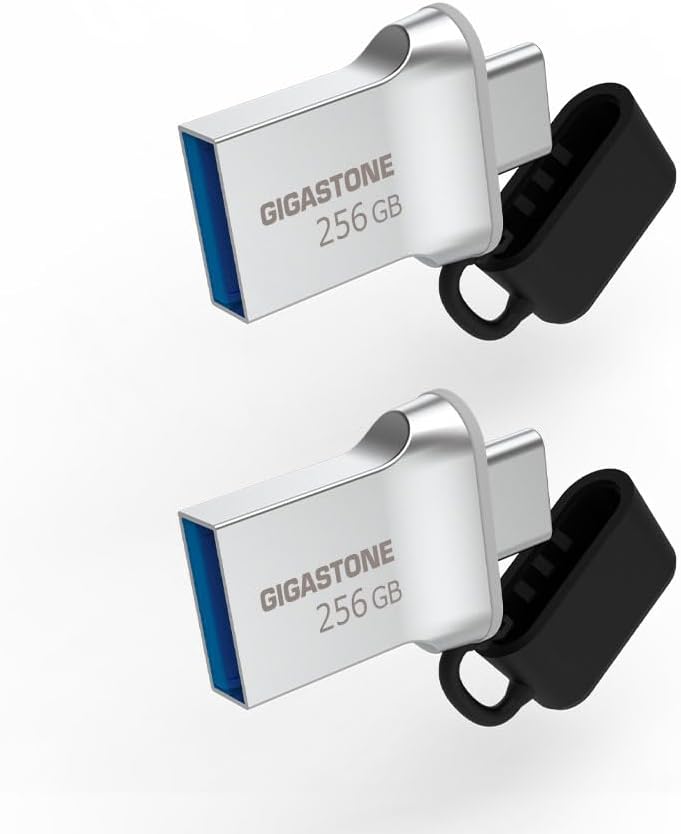 GIGASTONE 256GB Nano Luxus Dual Drive (2 Pack) Z50 USB 3.2 Gen 1, 2-in-1 USB-A & Type-C, 100MB/s Ultra Fast, Cap Design, Metal, Plug & Play for Smartphone/PC/Mac/TV/Car, 2.0/3.0/3.1 Compatible