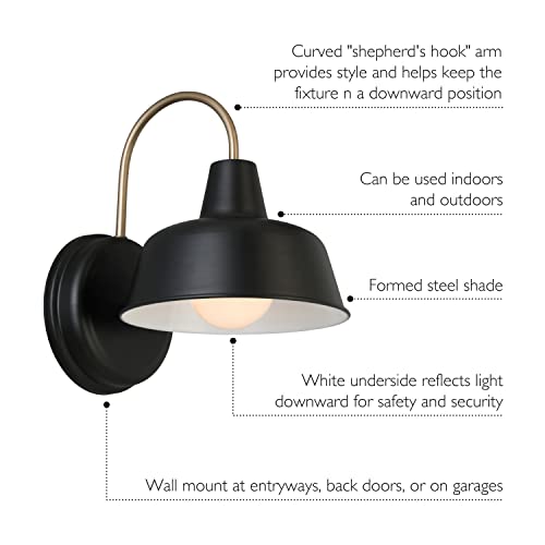 Image of Design House Mason Farmhouse Gooseneck Barn Light, Outdoor Exterior Porch or Patio Wall Light Fixture, Black and Gold, 8 Inch Diameter, 1-Pack, 588285 | , Wall Mount, Modern Farmhouse, Steel, Lighting, 588285
