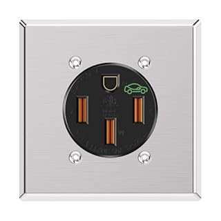 NEMA 14-50W EV Charger Outlet with Wall Plate, Weather-Resistant 50 Amp 125/250V EV Charging Receptacle, 3-Pole 4-Wire Heavy Duty Industrial Grade ETL Listed