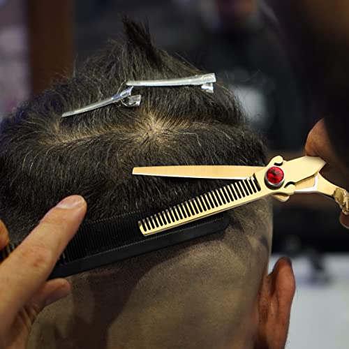 Professional 440C Hair Cutting Scissors Sets 6.5” Overall Length Straight Scissors Thinning Scissors Tools Stainless Steel Salon Barber Hairdressing Shears For Family And Friends' Gifts (Gold) #TOP4