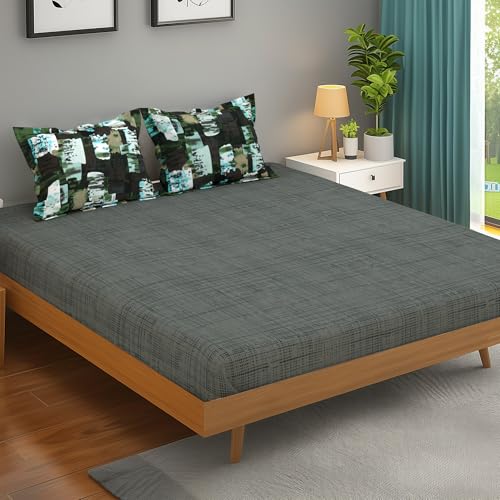 Image of Bedsheets for Double Bed with 2 Pillow Covers,152TC, 100% Cotton Solid Double Bedsheet with Pillow Cover,225 X 250 Cm,Olive Green, Dotted Pattern,Home Decor,Ideal for Festive Gifting