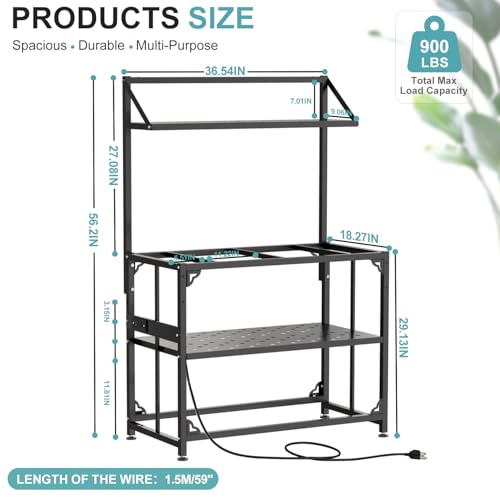 Image of Fish Tank Stand 40 Gallon 3 Layer, Metal Aquarium Stand with Power Outlet 36.5 inch L x 18.2 inch W x 56.2 inchH, 3-Layer Heavy-Duty Reptile Terrarium Stand, Suitable for Home and Office Use, 900LBS Capacity, Black (Tank not Included)