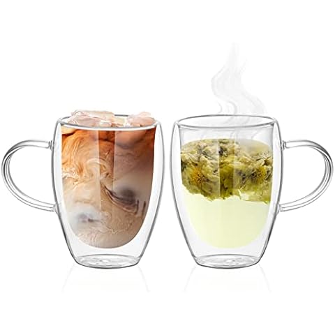Relota 2er set Doppelwandige Gläser Kaffeetasse Teegläser mit Henkel Cover