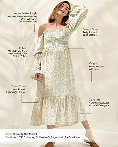 Nothing Fits But Women’S Soft Cotton Muslin Dress, Everyday Stretchable Haru Maternity Gown, Off-Shoulder Mom To Be Frock, As1, Alpha, M, Regular, Peppermint, M - 4