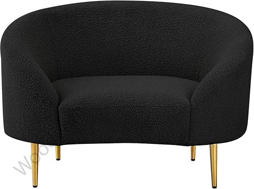 Image of Rosewood Luxury Curved Sofa in Premium Boucle Fabric | Solid Wood Structure | High Density Foam | Sturdy Golden Legs | Comfortable & Stylish Couch for Modern Living Room (Black, 1 Seater)