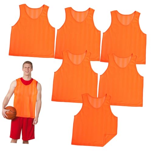 Chasubles de football orange (lot de 6) gilets d'entraînement en maille pour équipe adulte