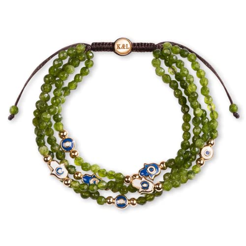 Karma And Luck - Vision Of Love - Women's Genuine Jade 18K Gold Plated Brass Evil Eye Hamsa Charms Bracelet. Protection Bracelet For Women, Ready To Gift For Her. (Jade) #TOP26