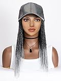 LICATEAT Braided Hat Wigs for Women Silver Baseball Cap Synthetic Passion Twist Box Crochet Hair (Gray)
