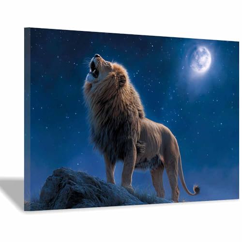 Peinture murale sur toile lion CUDAOO 40x60cm brun encadrée