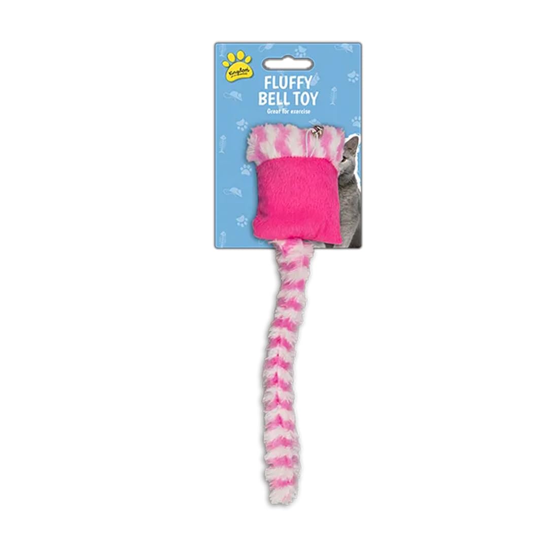 Gem Imports Pink Fluffy Tail Bell Cat Toy 35cm – Interactive Polyester Cat Teaser with Bell & Squeaker