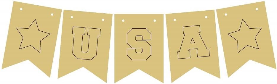 USA Banner Design by Lines Cutout Unfinished Wood America 4th of July Memorial Day Door Hanger MDF Shape Canvas Style 1 Art 1 - Comes in 4 Pieces (4")