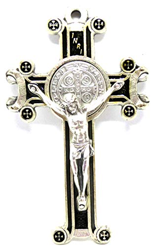Gtbitaly 10.601.11 Cruz De San Benito Fantasía Esmaltada A Mano Plata Medida 8 Cm Esmalte Negro