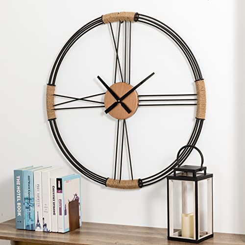 Glitzhome Oversized Farmhouse Metal Wall Art Clock 31.9 Inch, Battery Operated Modern Home Decor For The Living Room, Kitchen, Bedroom, And Office, Black #TOP3