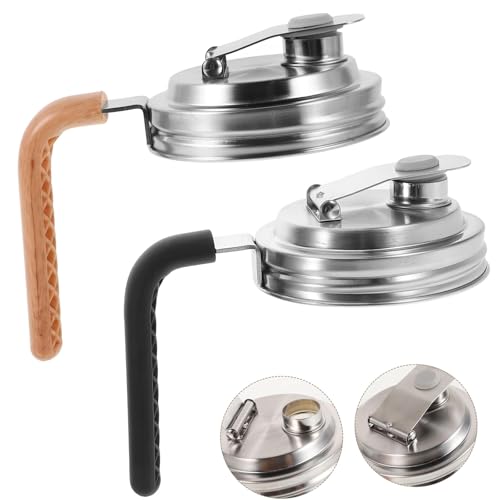 Image of 2 Pcs Wide Mouth Mason Jar Stainless Steel Pour Spout Lid, Reusable Mason Jar Lids for Ball Wide Mouth Mason Jars no Rust Leaking Proof for Home Brewing Fruit Fermenting Drinks (with handle, 2)