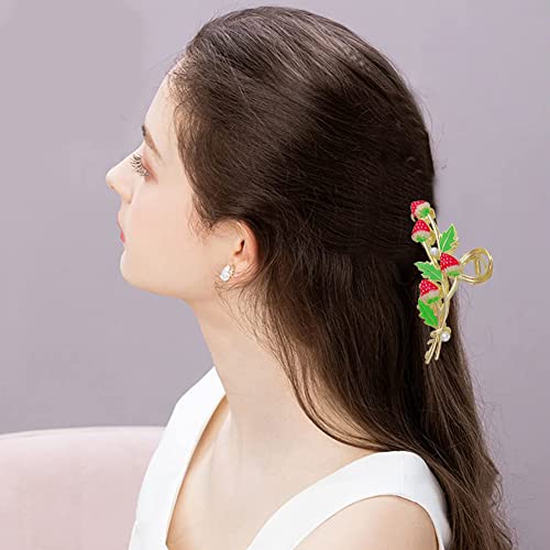 2 Pack Strawberry Metal Large Hair Claw Clips Cherry Hair Jaw Clips Hair Catch Barrette Jaw Clamp Nonslip Hair Claw Clips Hair Accessories For Women Lady #TOP6