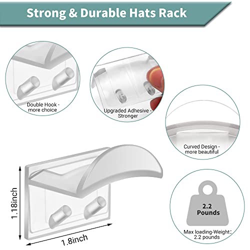 Hat Hooks For Wall, (20-Pack) Upgraded Adhesive Hat Racks For Baseball Caps No Drilling Strong Multi-Functional Baseball Beach Cap Hanger Ornaments Hat Organizer For Wall Closet Shop Display, Clear #TOP1