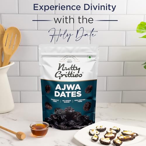 Nutty Gritties Premium Ajwa Dates 350g, Khajur | Khajoor | Juicy & Delicious Khajoor, Khajur | No Artificial Colours | Naturally Sweet | Instant Energy | Resealable Pouch,