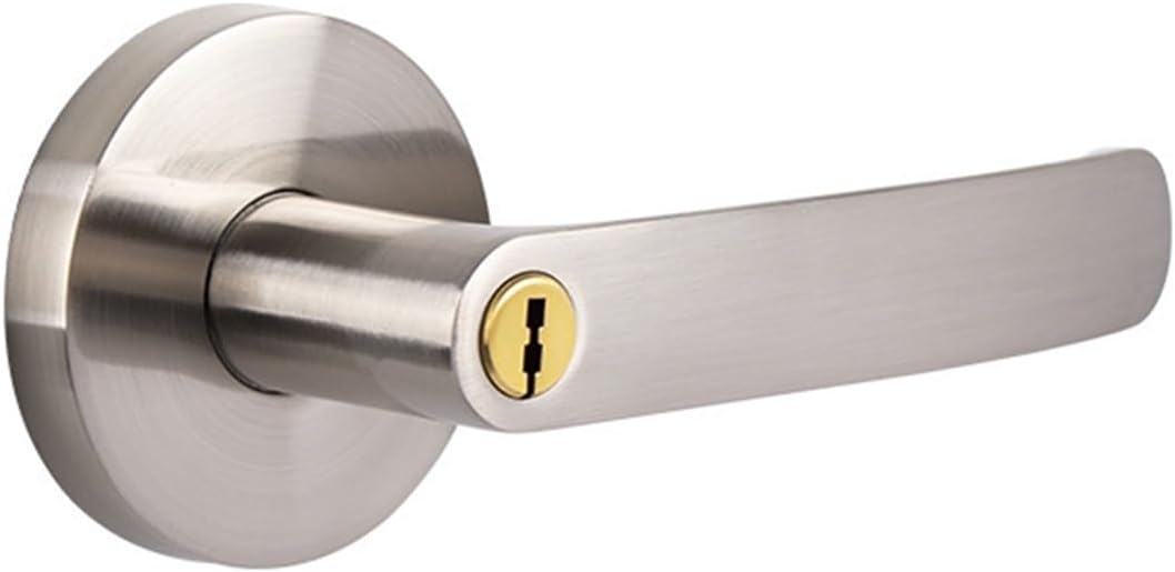 Bathroom Door Lock red Ancient Three-Pole Handle Lock Indoor Door Lock Three-Column Lock Hole-Free Ball Lock(Golden keyless Model)