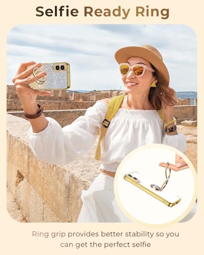Image of XYZ for Galaxy S25 Edge Case with Stand, for Samsung Galaxy S25 Edge Case with Double Ring, Women Girls Bling Luxury Glitter Clear Phone Case Cover Heart for Samsung S25 Edge, Gold