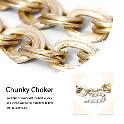 Acedre Chunky Choker Necklace Gold Cuban Link Chain Double O Link Necklaces Punk Hip-Hop Jewelry For Women And Girls #TOP5