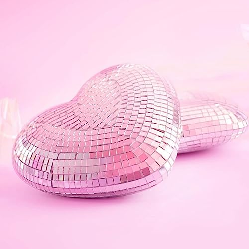 Decoración para bodas: bola espejada en forma de corazón, colgante, reflectante, para fiestas temáticas de los años 50, 60 y 70 miniatura 2