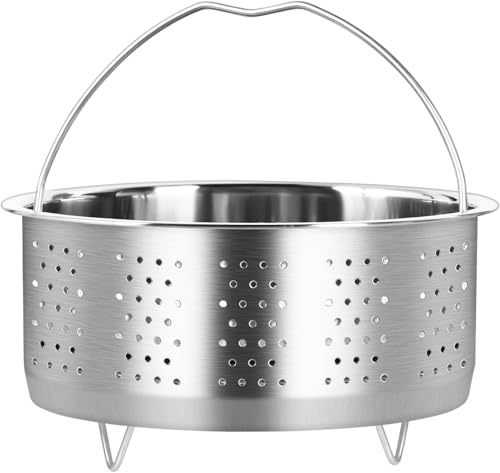 Image of SAMEZONE Stainless Steel Steamer Basket with Handle & Raised Legs - Multi-Purpose Food Steaming Basket for Instant Pot, Vegetables, Dumplings, Seafood & Fruits