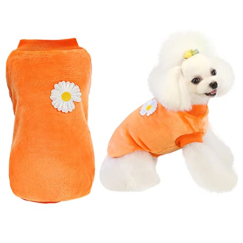 Dog Sweater Clothes Fleece Woolen Winter Warm Sweat Shirt Flower Pajamas Fleece Sweater for Small Dog Medium Cat Orange L