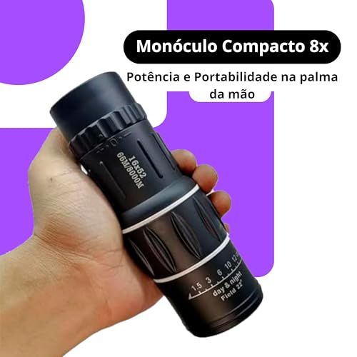 Monóculo Luneta Tático Profissional, Longo Alcance 16x52, Zoom De 60 Mts A 8Km, Lente HD Alta Defini