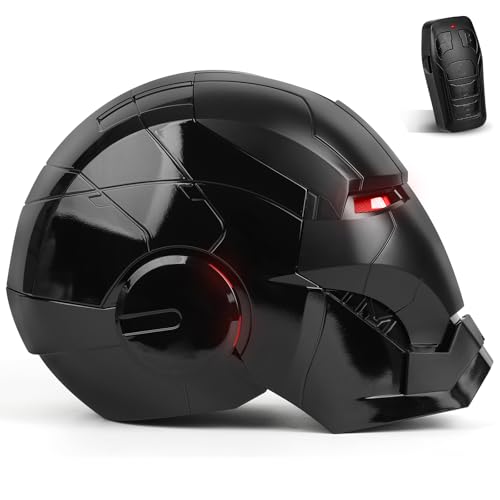 Iron Hero MK 5 Black Edition capacete para homem, colecionável 1:1 com voz, tátil e controlo remoto, olhos LED e efeitos sonoros realistas, presente de cosplay e exibição para adultos e adolescentes