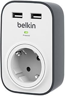 Belkin Surgecube Gniazdo Przeciwprzepięciowe, Biały/Szary, 2 złącza USB