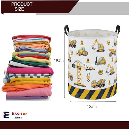 Image of ESSME Kids Laundry Basket,Car Hamper Collapsible Canvas Waterproof Storage Bin for Boys, Nursery Hamper,Gift Baskets,toy bins(Engineering vehicle)