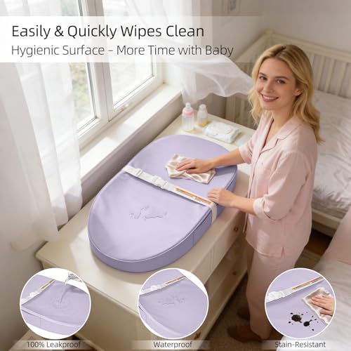 JVEOO Baby Changing Pad, Waterproof Vegan Leather Wipeable Diaper Changing Pad with Safety Strap Non-Slip Changing Mat for Dresser & Table