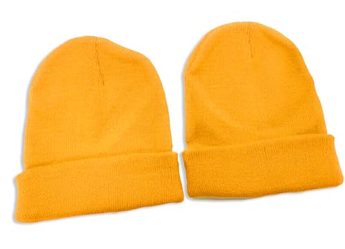 Caprilite 2 gorros de punto unisex para niños y niñas, para invierno, para escuela (par), amarillo, Talla única