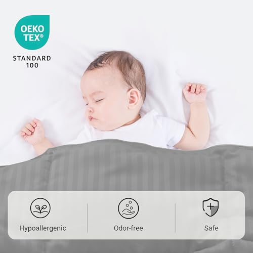 Image of ZPECC Toddler Down Alternative Comforter, 39x47 Hypoallergenic Baby Blanket Quilt, Soft Breathable Lightweight All Season Kids Duvet Insert for Crib Stroller Cot Daycare, Grey Stripe