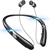 JNXIKOU Bluetooth Headphones Wireless Neckband Bluetooth Earphones Auto Retractable Earbuds with 18 Hours of Music,Sports Waterproof Earphone,Noise Cancelling with Mic for Running Workout,Black
