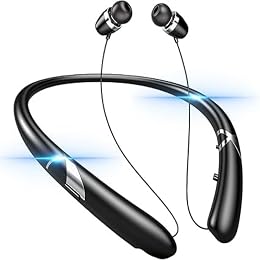 QYNIQIAN Bluetooth Headphones Wireless Neckband Bluetooth Earphones Auto Retractable Earbuds with 18 Hours of Music,Sports Waterproof Earphone,Noise Cancelling with Mic for Running Workout,Black