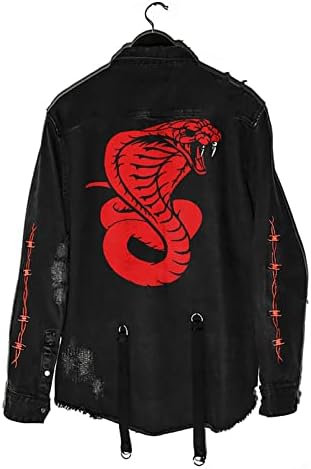 DIOTSR Mens Distressed Denim Jacket Casual Ripped Holes Jean Jacket Hip Hop Punk Street Outwear Black
